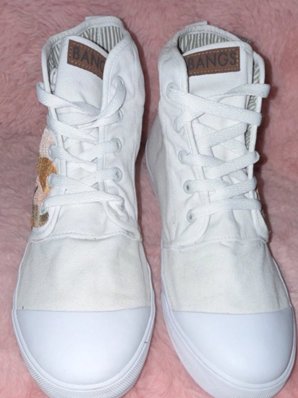 BANGS Embroidered Nature Pattern Women& High Top Canvas Sneakers Rubber Outsole
